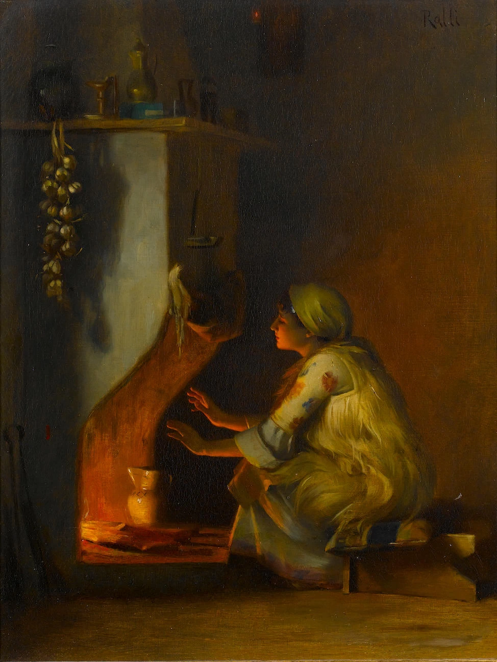 Theodoros Rallis - Ragazza giovane vicino al fuoco